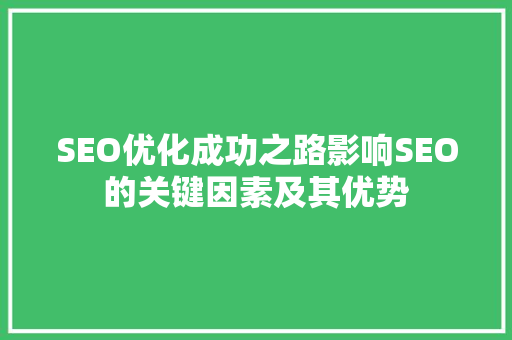 SEO优化成功之路影响SEO的关键因素及其优势