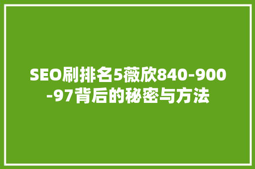 SEO刷排名5薇欣840-900-97背后的秘密与方法