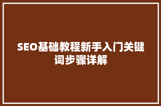SEO基础教程新手入门关键词步骤详解 网站优化
