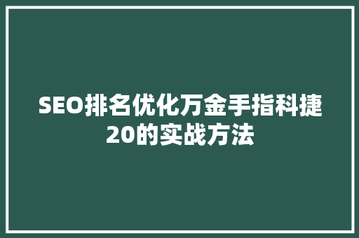 SEO排名优化万金手指科捷20的实战方法