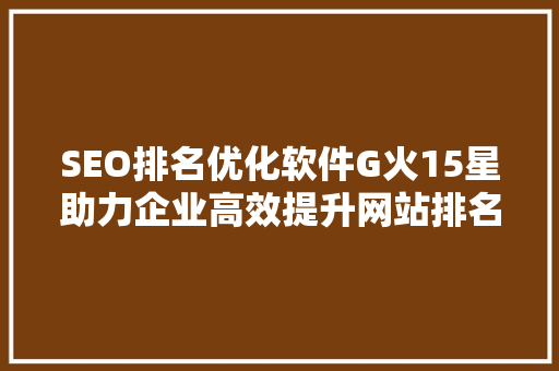 SEO排名优化软件G火15星助力企业高效提升网站排名
