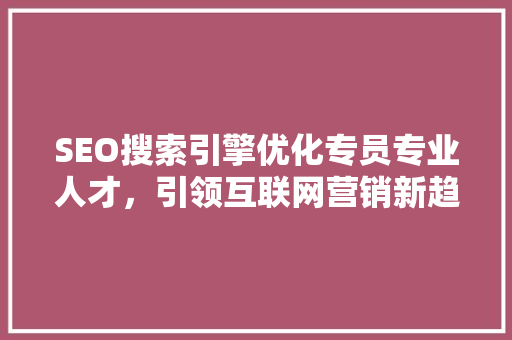 SEO搜索引擎优化专员专业人才，引领互联网营销新趋势