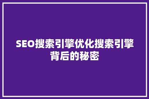 SEO搜索引擎优化搜索引擎背后的秘密 百度算法
