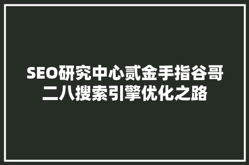 SEO研究中心贰金手指谷哥二八搜索引擎优化之路