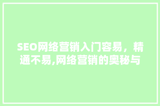 SEO网络营销入门容易，精通不易,网络营销的奥秘与未来