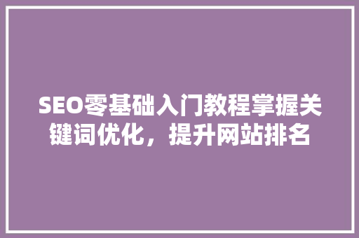 SEO零基础入门教程掌握关键词优化，提升网站排名