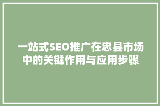 一站式SEO推广在忠县市场中的关键作用与应用步骤