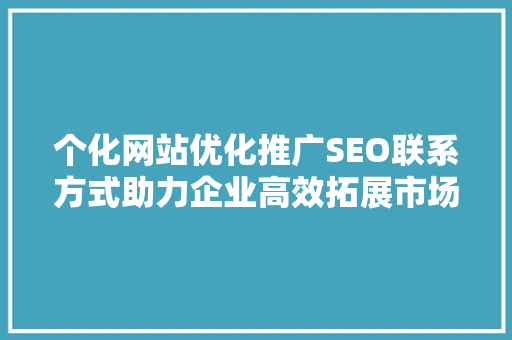 个化网站优化推广SEO联系方式助力企业高效拓展市场