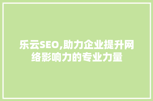 乐云SEO,助力企业提升网络影响力的专业力量
