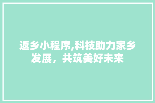 返乡小程序,科技助力家乡发展，共筑美好未来 返乡小程序,科技助力家乡发展，共筑美好未来 小程序开发
