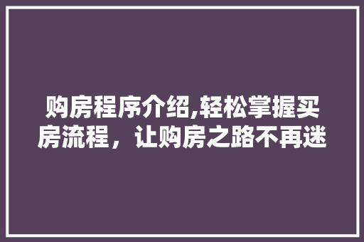 购房程序介绍,轻松掌握买房流程，让购房之路不再迷茫