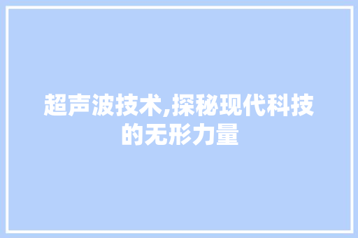 超声波技术,探秘现代科技的无形力量 超声波技术,探秘现代科技的无形力量 网站开发