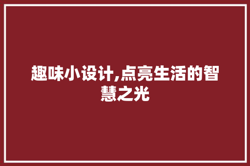 趣味小设计,点亮生活的智慧之光