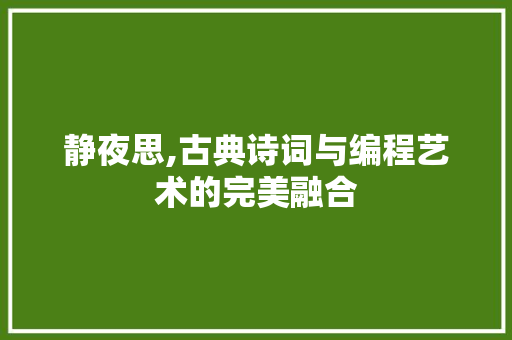静夜思,古典诗词与编程艺术的完美融合 静夜思,古典诗词与编程艺术的完美融合 网站优化