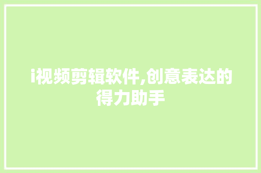 i视频剪辑软件,创意表达的得力助手