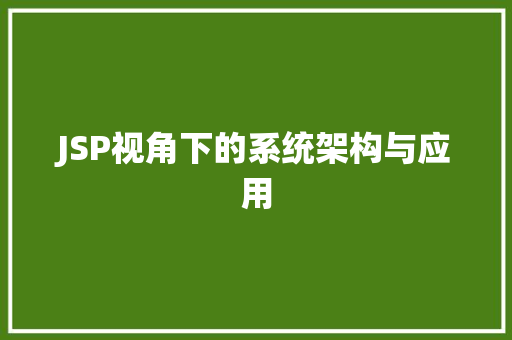 JSP视角下的系统架构与应用