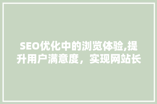 SEO优化中的浏览体验,提升用户满意度，实现网站长久发展