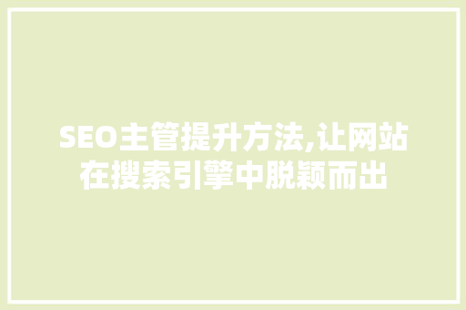 SEO主管提升方法,让网站在搜索引擎中脱颖而出 SEO主管提升方法,让网站在搜索引擎中脱颖而出 AI技术学习