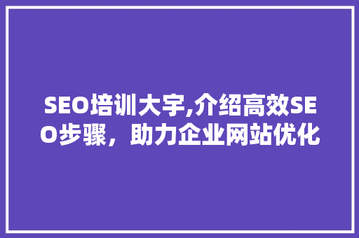 SEO培训大宇,介绍高效SEO步骤，助力企业网站优化之路 SEO培训大宇,介绍高效SEO步骤，助力企业网站优化之路 网站开发