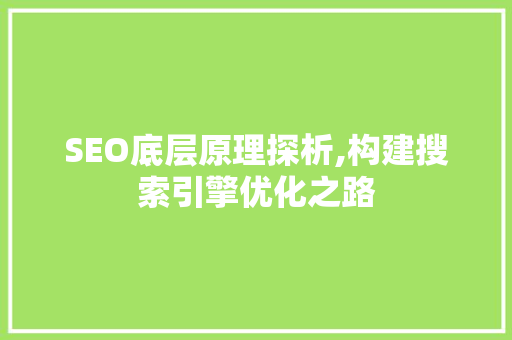 SEO底层原理探析,构建搜索引擎优化之路