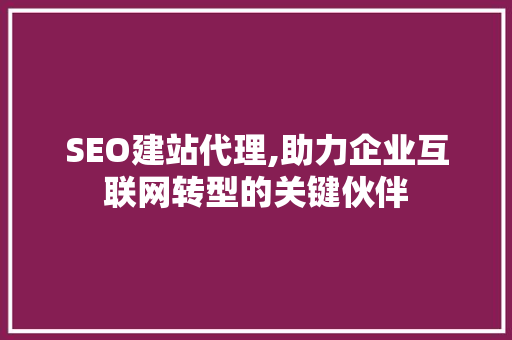 SEO建站代理,助力企业互联网转型的关键伙伴 SEO建站代理,助力企业互联网转型的关键伙伴 搜狗优化