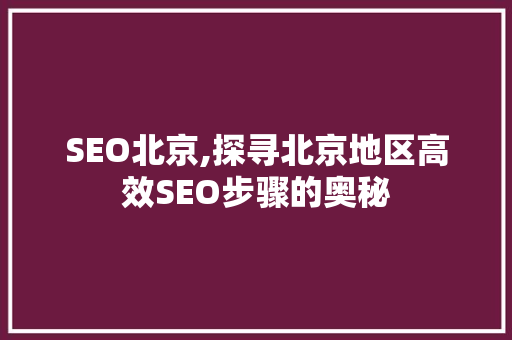 SEO北京,探寻北京地区高效SEO步骤的奥秘 SEO北京,探寻北京地区高效SEO步骤的奥秘 网站优化
