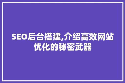 SEO后台搭建,介绍高效网站优化的秘密武器 SEO后台搭建,介绍高效网站优化的秘密武器 AI技术学习