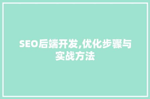 SEO后端开发,优化步骤与实战方法 SEO后端开发,优化步骤与实战方法 头条优化