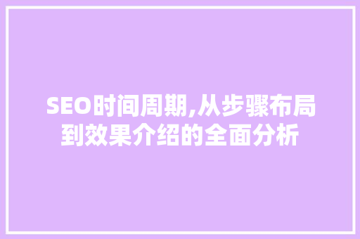 SEO时间周期,从步骤布局到效果介绍的全面分析