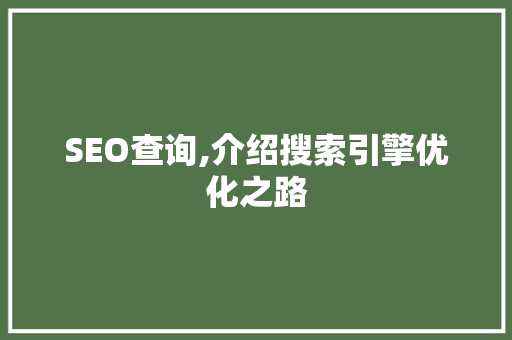SEO查询,介绍搜索引擎优化之路 SEO查询,介绍搜索引擎优化之路 小程序开发