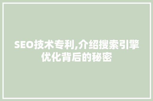 SEO技术专利,介绍搜索引擎优化背后的秘密