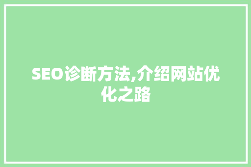 SEO诊断方法,介绍网站优化之路 SEO诊断方法,介绍网站优化之路 AI技术学习