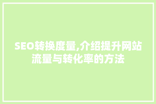 SEO转换度量,介绍提升网站流量与转化率的方法 SEO转换度量,介绍提升网站流量与转化率的方法 头条优化