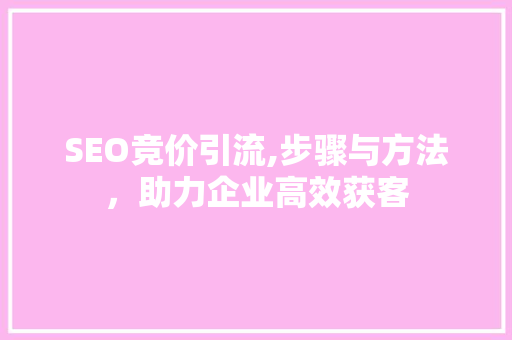 SEO竞价引流,步骤与方法，助力企业高效获客 SEO竞价引流,步骤与方法，助力企业高效获客 AI技术学习