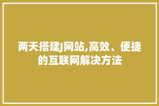 两天搭建J网站,高效、便捷的互联网解决方法