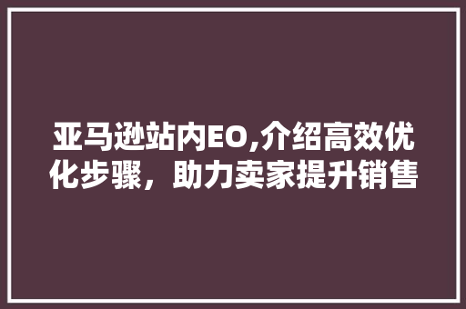 亚马逊站内EO,介绍高效优化步骤，助力卖家提升销售额 亚马逊站内EO,介绍高效优化步骤，助力卖家提升销售额 网站优化