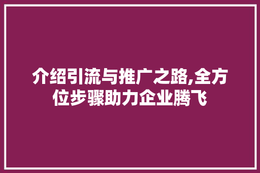 介绍引流与推广之路,全方位步骤助力企业腾飞 介绍引流与推广之路,全方位步骤助力企业腾飞 seo技术