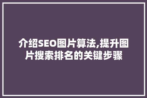 介绍SEO图片算法,提升图片搜索排名的关键步骤