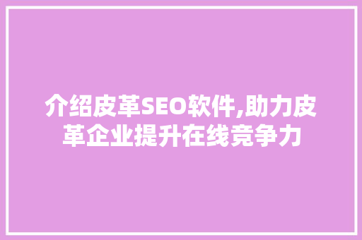 介绍皮革SEO软件,助力皮革企业提升在线竞争力