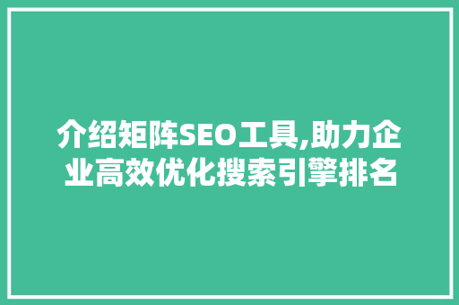 介绍矩阵SEO工具,助力企业高效优化搜索引擎排名 介绍矩阵SEO工具,助力企业高效优化搜索引擎排名 网站开发