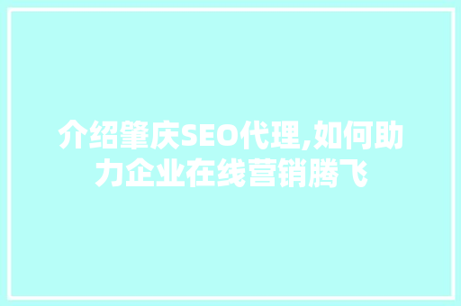 介绍肇庆SEO代理,如何助力企业在线营销腾飞
