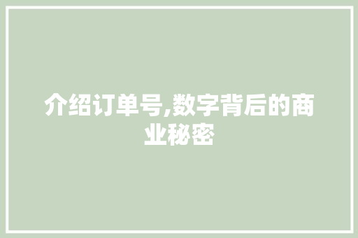 介绍订单号,数字背后的商业秘密
