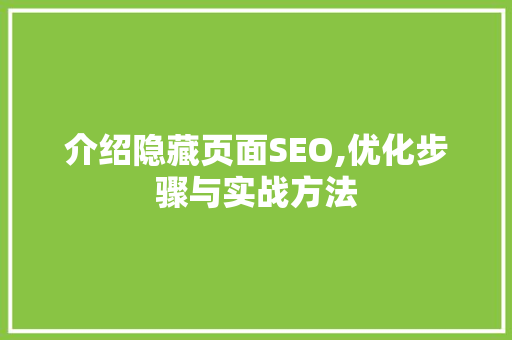 介绍隐藏页面SEO,优化步骤与实战方法