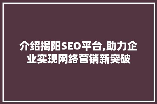介绍揭阳SEO平台,助力企业实现网络营销新突破