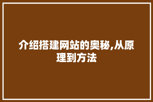 介绍搭建网站的奥秘,从原理到方法 介绍搭建网站的奥秘,从原理到方法 网站开发