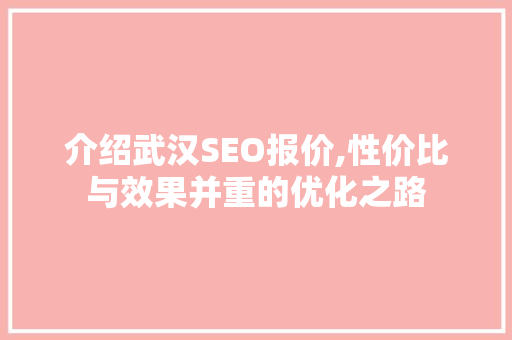 介绍武汉SEO报价,性价比与效果并重的优化之路