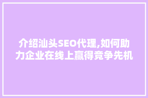 介绍汕头SEO代理,如何助力企业在线上赢得竞争先机