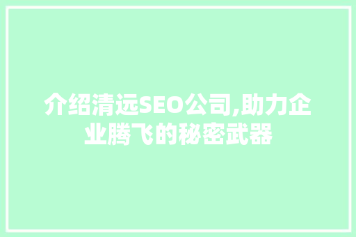 介绍清远SEO公司,助力企业腾飞的秘密武器