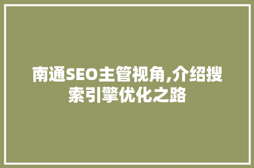 南通SEO主管视角,介绍搜索引擎优化之路 南通SEO主管视角,介绍搜索引擎优化之路 网站优化