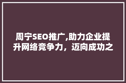 周宁SEO推广,助力企业提升网络竞争力，迈向成功之路 周宁SEO推广,助力企业提升网络竞争力，迈向成功之路 网站优化